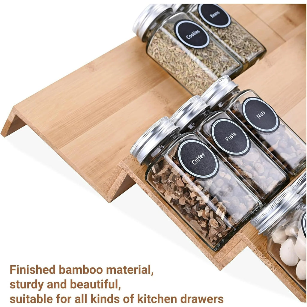 Bamboo Spice Rack Tray for Kitchen Cabinet Drawer Organizer T7281