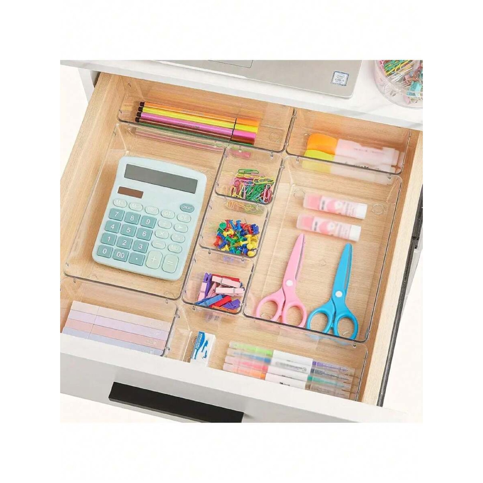 Clear Plastic Drawer Organizers Set, 4-Size Trays Y64400