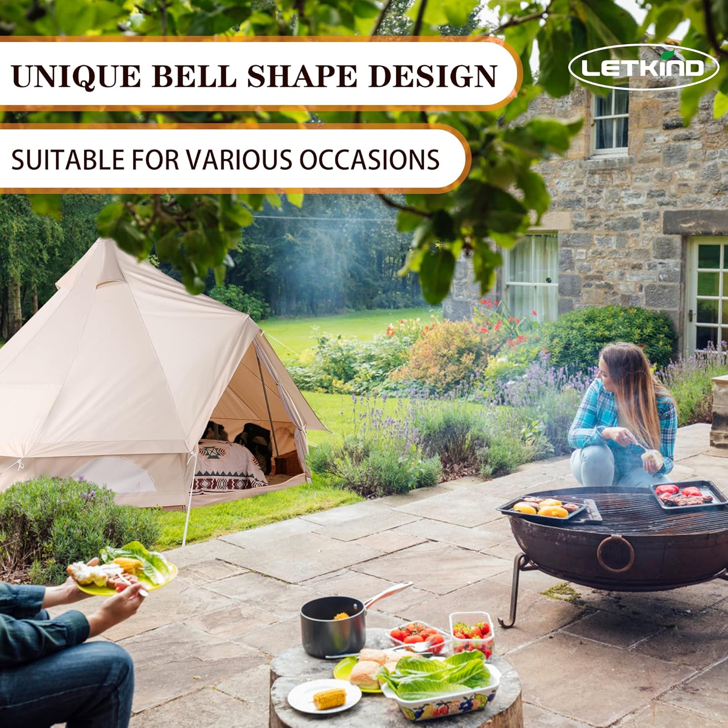 Canvas Tent with Stove Jack, 4 Season Waterproof Camping Tent for Outdoor Glamping J56591