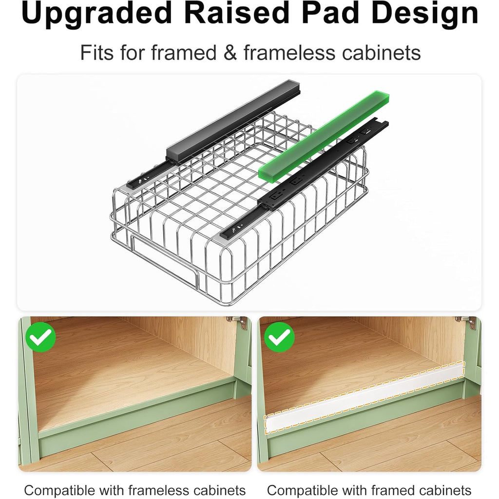 Pull Out Cabinet Organizer, 2 Pack Stainless Steel Slide Out Drawers, No Drill Adhesive Racks for Kitchen Pantry Storage Z1875