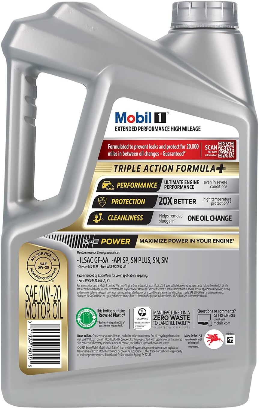 Extended Performance High Mileage 0W-20 Motor Oil 5QT (Pack of 2) M72606