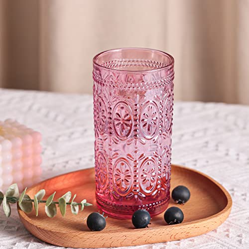 6 Pack Pink Glassware Drinking Glasses, 12oz Embossed Highball Cups Y65163