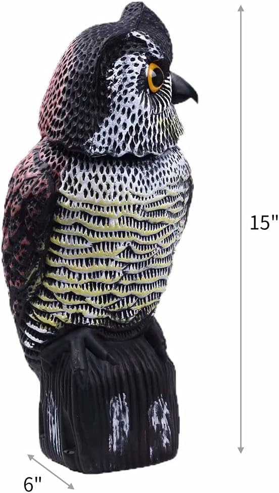 Owl Decoy with 360 Rotating Head to Scare Birds V474