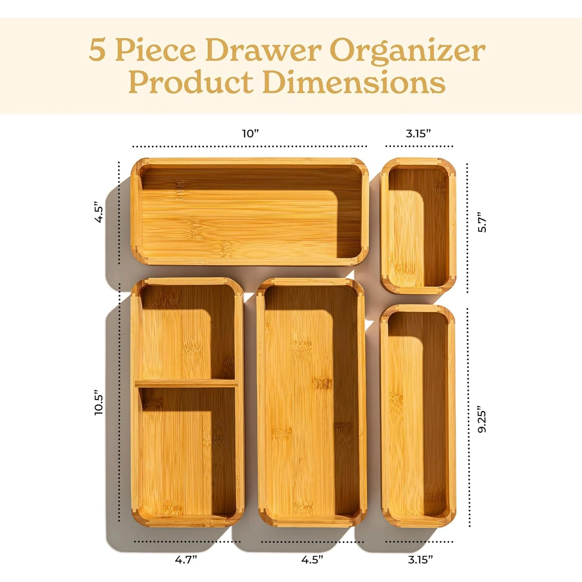 Bamboo Kitchen Drawer Organizer Set for Utensils and Multi-use Storage S800410