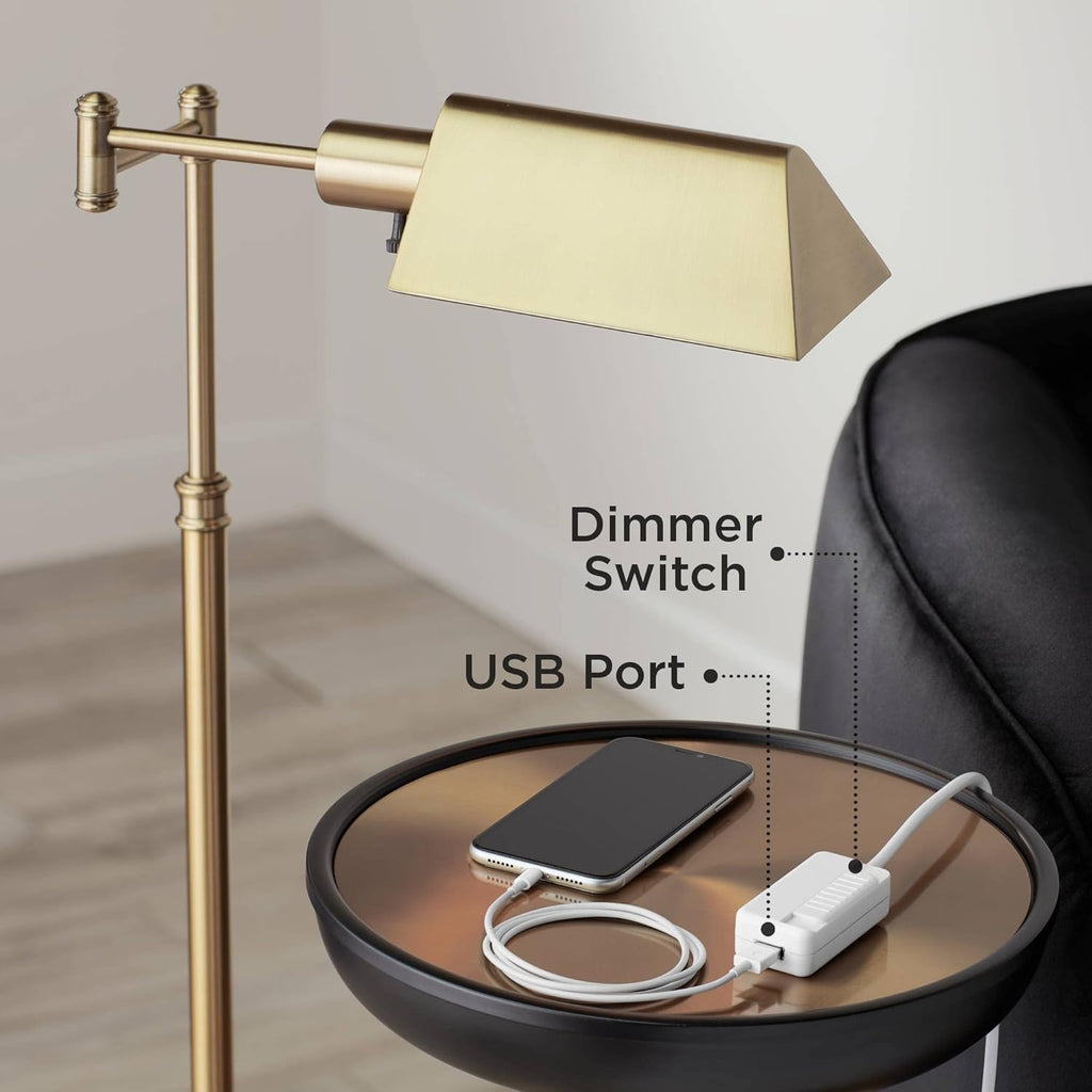 Industrial Adjustable Swing Arm Pharmacy Floor Lamp with USB Port, 54" Tall H912675