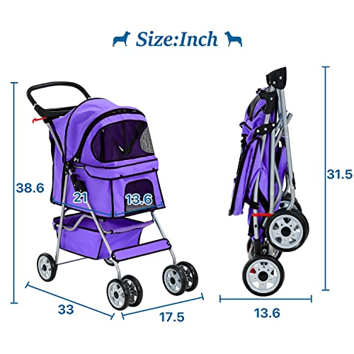 Pet Stroller for Small Medium Dogs and Cats, Folding with Wheels A4642