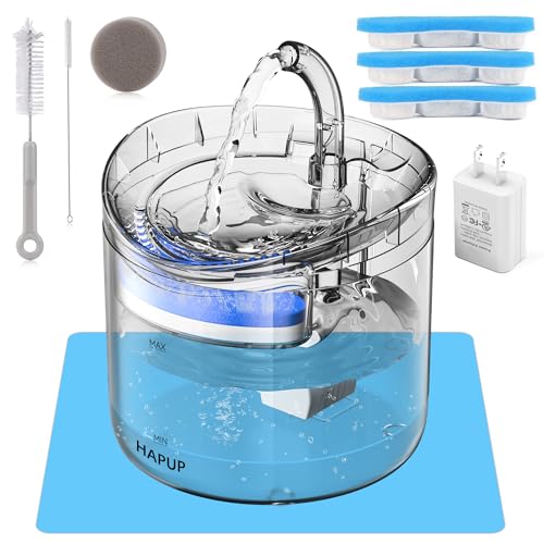 Cat Water Fountain Animal Water Dispenser 61OZ/1.8L Automatic Pet Drinking Fountain Clear Upgrade with 2 Filter Replacement 1 Adjustable Silent 1 Water Pump for Cats Kitty Indoor