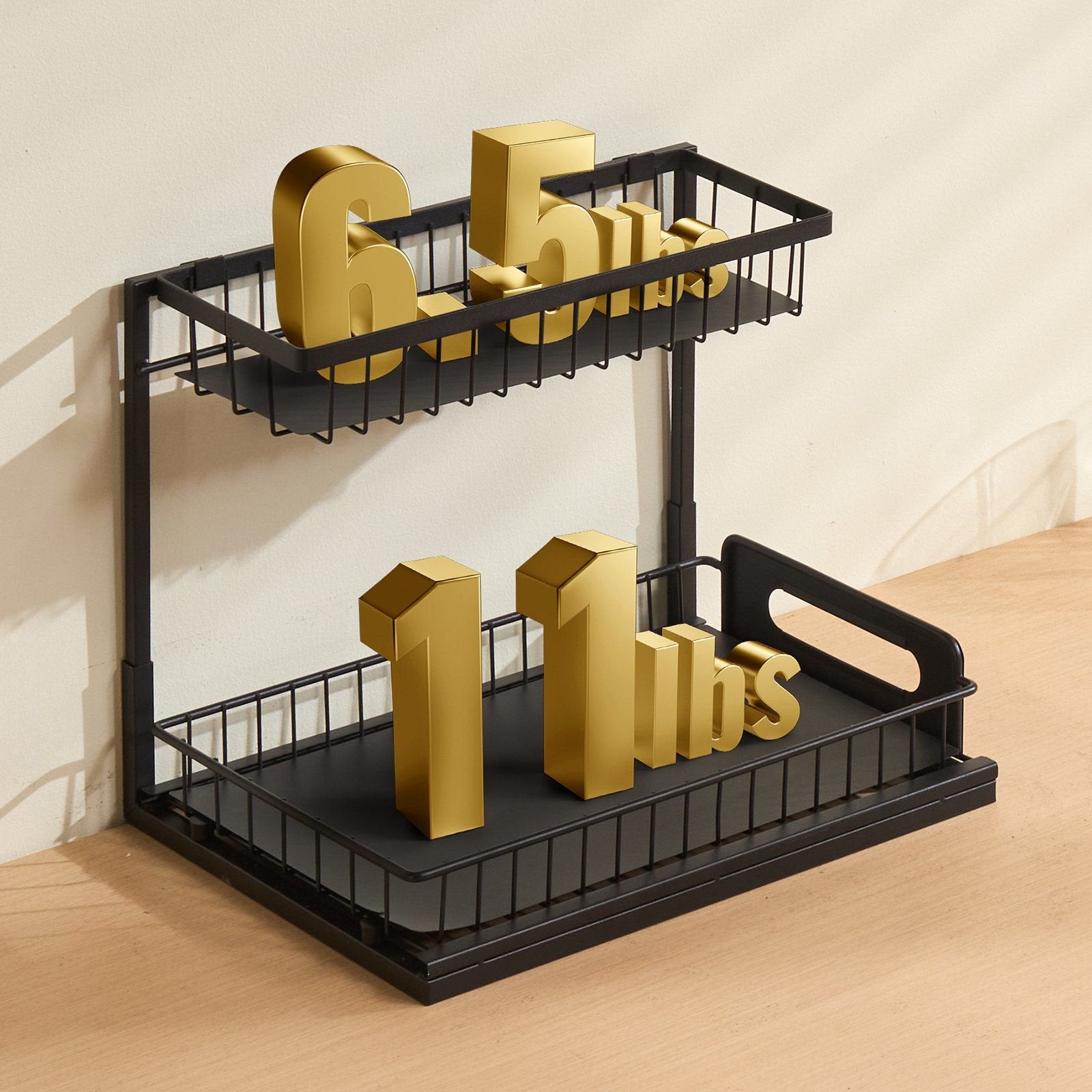 2-Tier Pull Out Cabinet Organizer, Expandable Wire Drawer for Kitchen & Bathroom M86525
