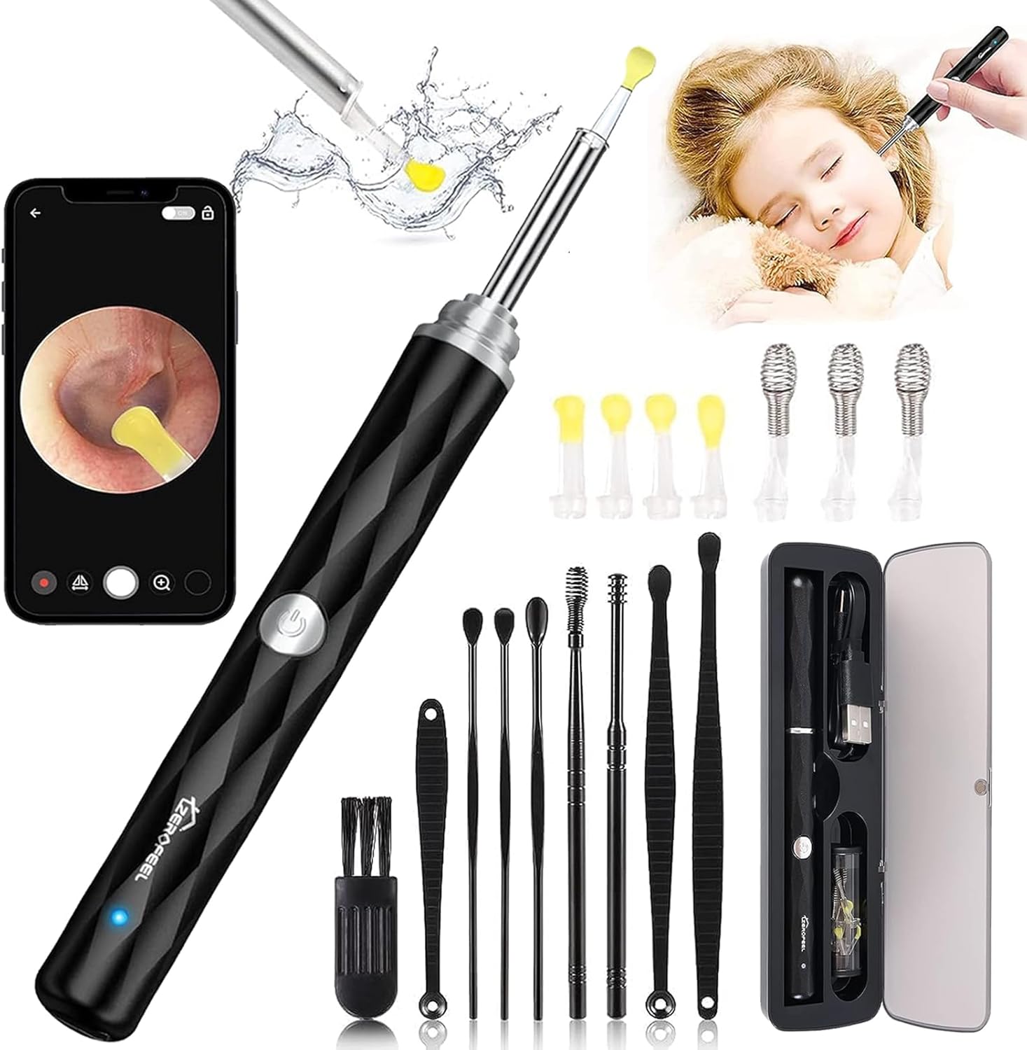 Ear Wax Removal Tool, Ear Cleaner with 1296P Camera, 6 LED Lights and Built-in WiFi, Ear Wax Removal Kit with 9 Pcs Ear Set, Ear Cleaning Kit for iOS, Android, iPad…