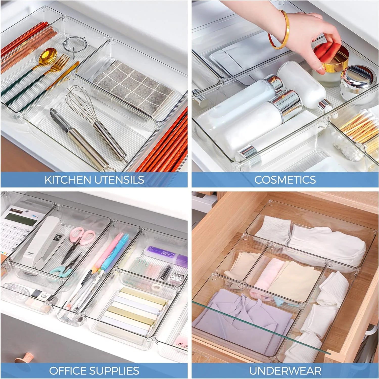 Plastic Drawer Organizer Bins with Non-Slip Pads, 25 PCS M69638