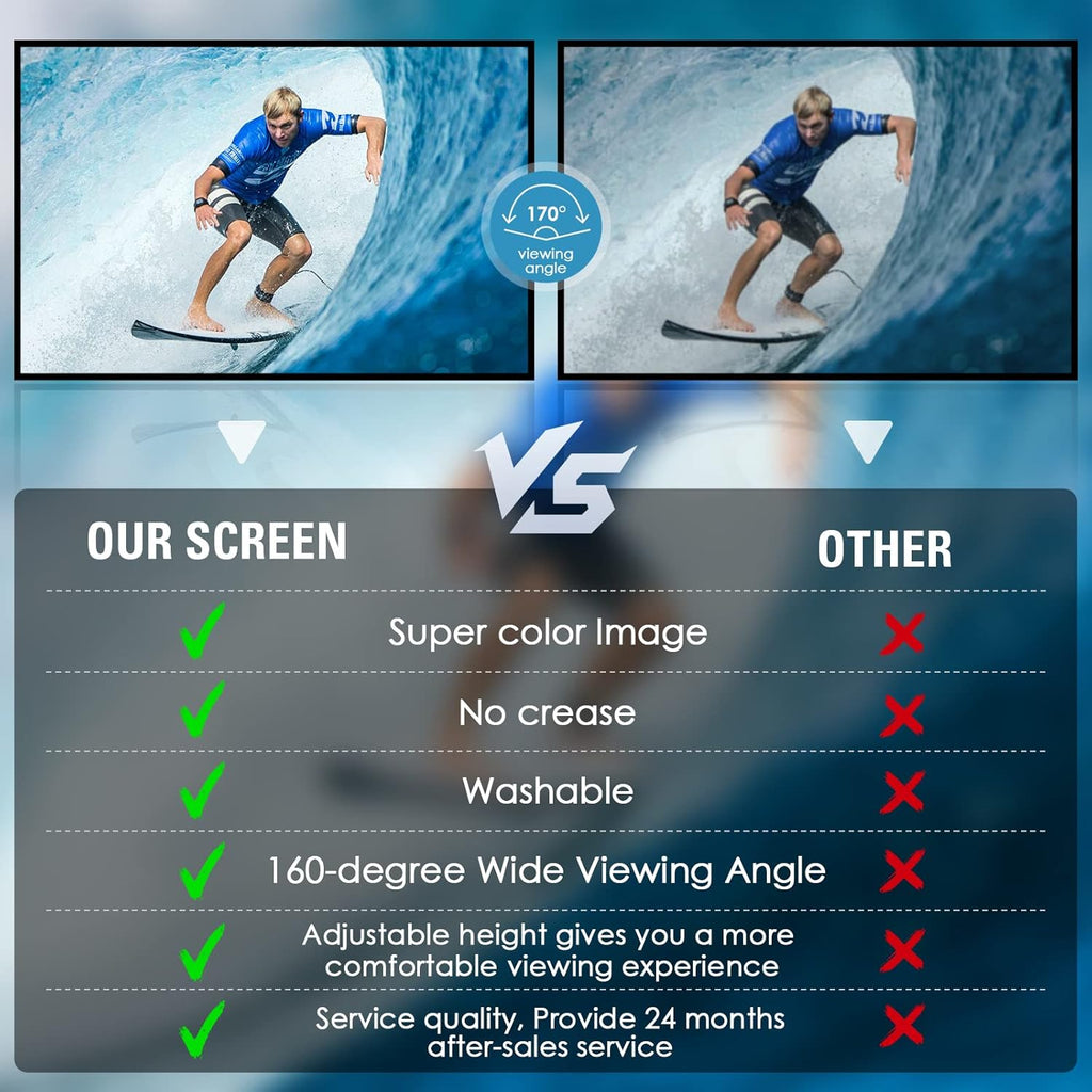 Projector Screen and Stand 180 Inch, Outdoor Portable Pull Down, 16:9 4K HD for Home Theater Camping P63636