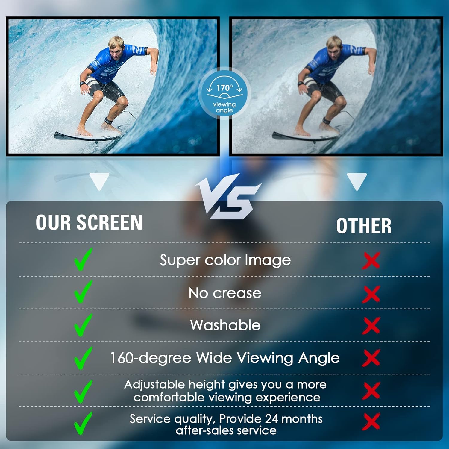 Projector Screen and Stand 180 Inch, Outdoor Portable Pull Down, 16:9 4K HD for Home Theater Camping P63636