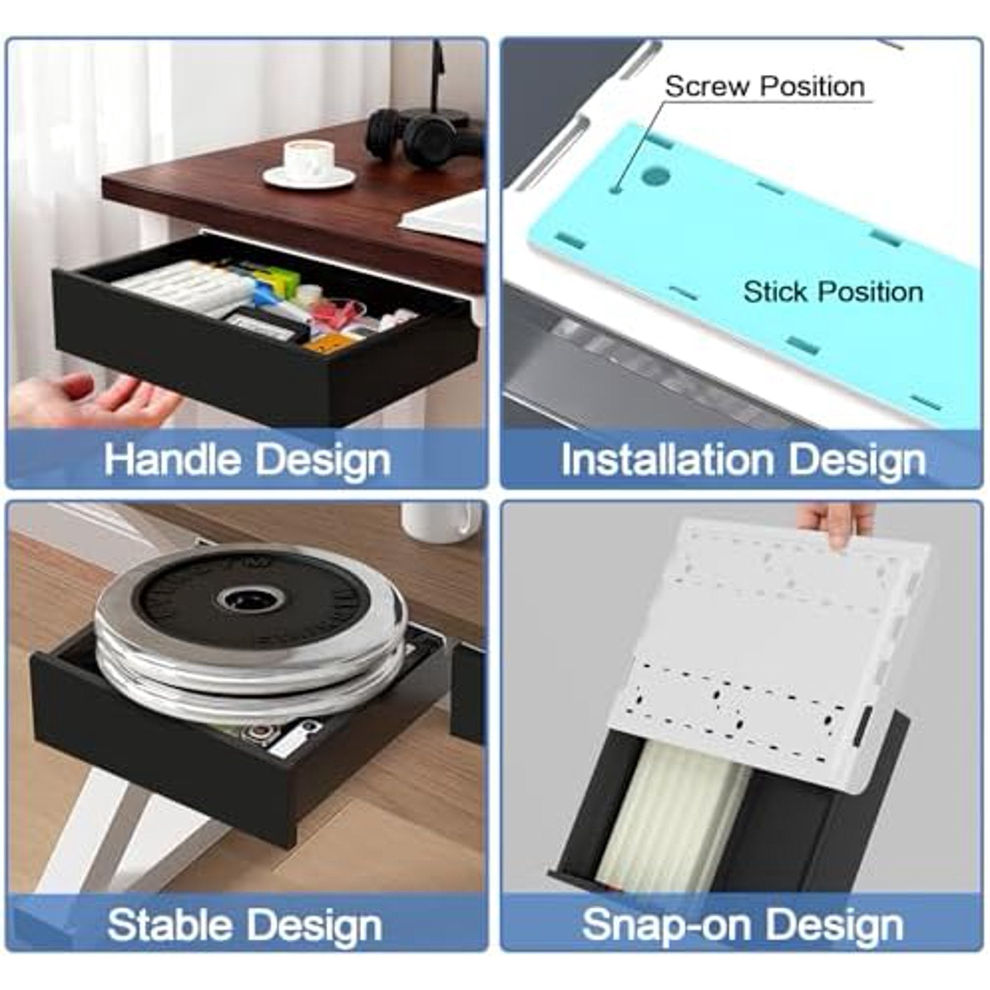 Under Desk Drawer Storage Organizer, 3 Pack Slide Out Adhesive Tray Q22056
