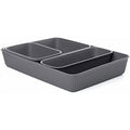 Decorative Plastic Desk Drawer Organizer Tray, Grey (Set of 4) Open Home Storage Bins Organizer Baskets, for Organizing Closet Shelves Drawer Shelf - Ribbed Collection