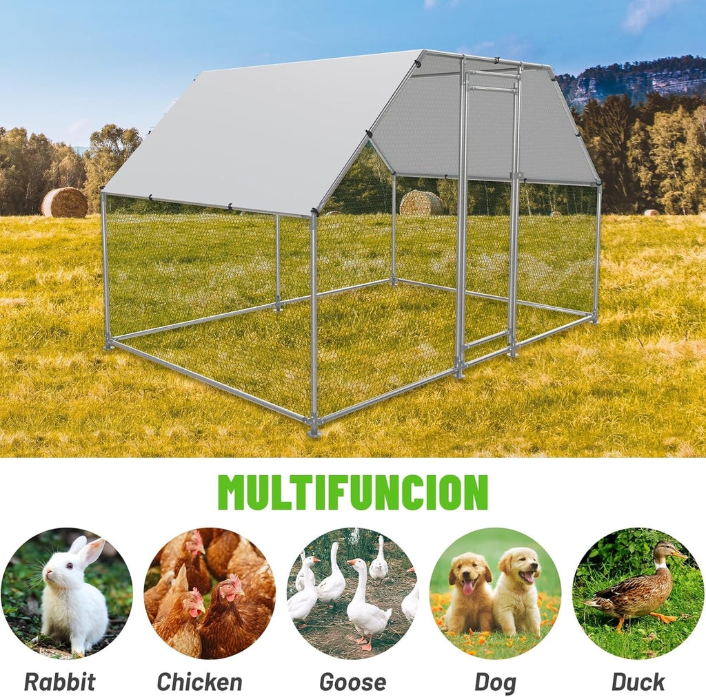 Walk-in Metal Chicken Coop with Water-Resistant UV Cover Outdoor Poultry Pen C5619