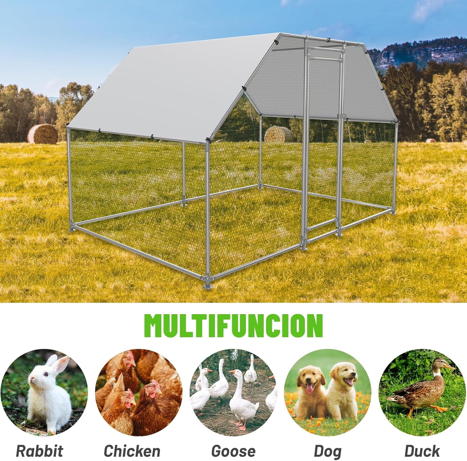 Walk-in Metal Chicken Coop with Water-Resistant UV Cover Outdoor Poultry Pen C5619