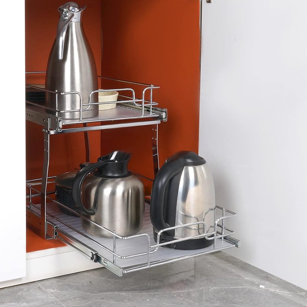 Pull Out Cabinet Organizer, 2 Tier, Chrome-Plated Steel K19181