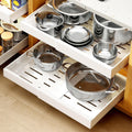 2-Pack Expandable Pull Out Cabinet Organizer, 21Deep Cabinet Organizer for Kitchen Cabinets with Raising Pad for Framed Cabinets, Adhesive Drawers for Bathroom Bedroom Pantry, 12-20.5W