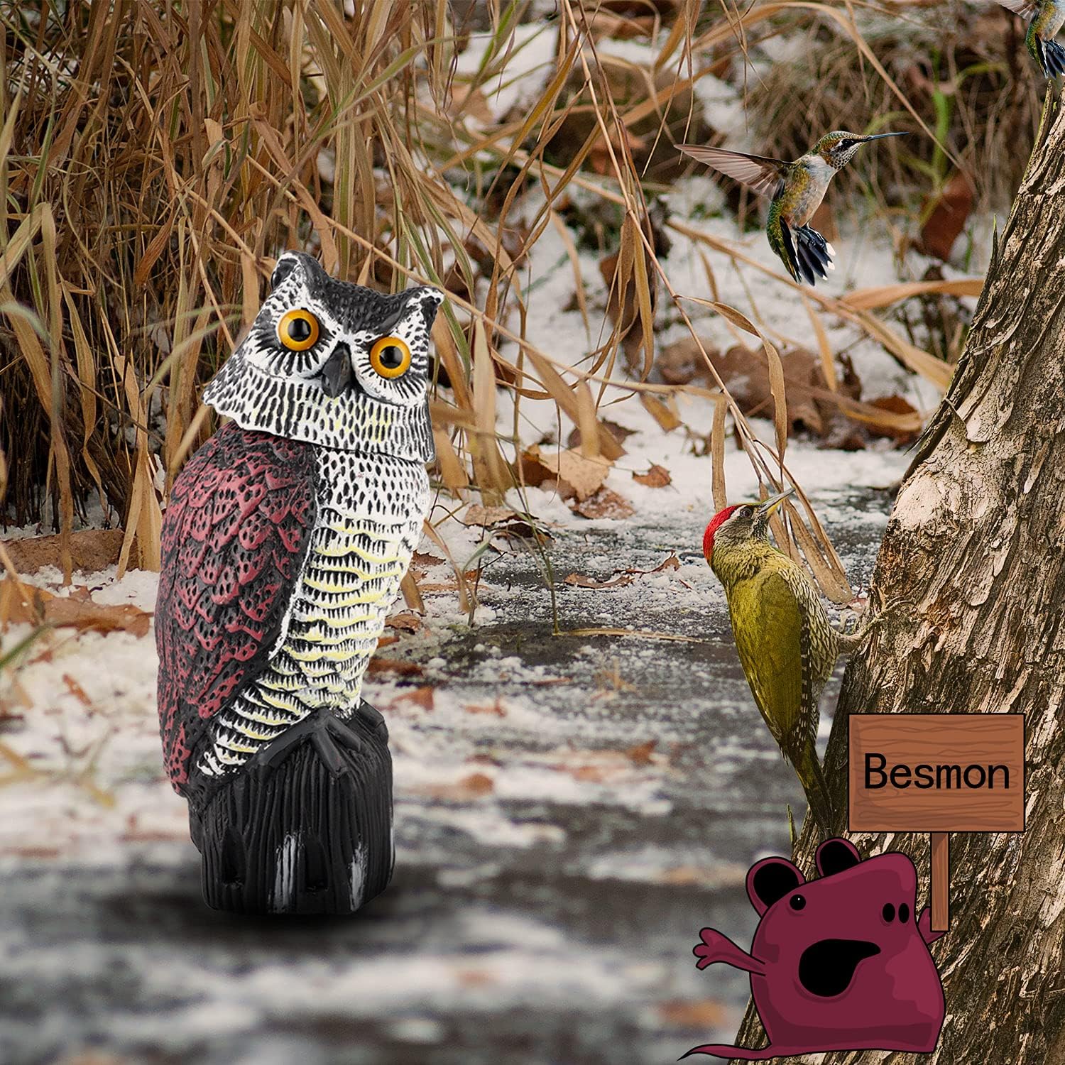Plastic Owl Decoy with Rotating Head for Garden Outdoor N387