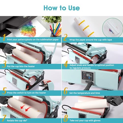 Tumbler Heat Press Machine for 20-30oz Cups, Mug Press with Sublimation Paper and Gloves Y915