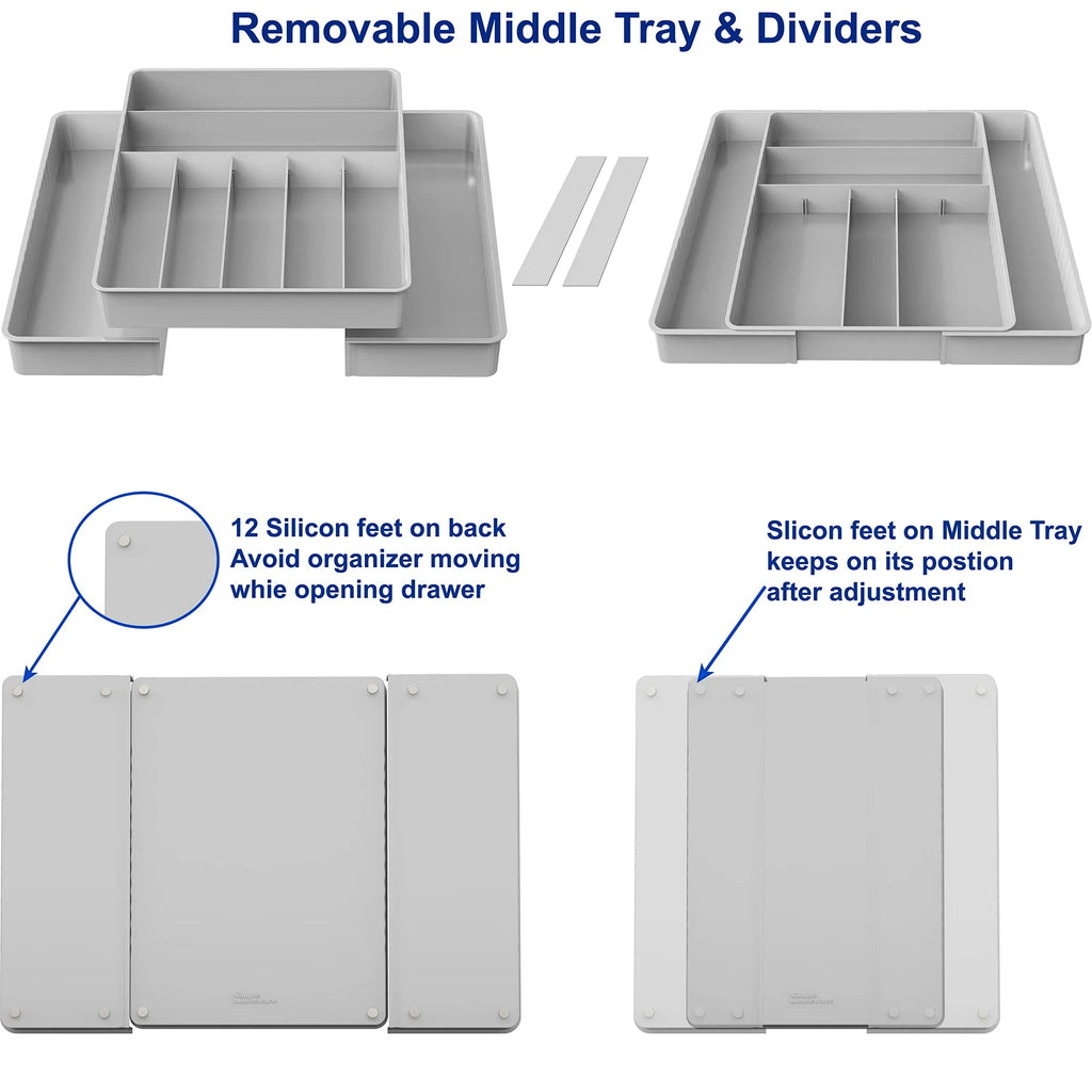 Expandable cutlery tray for kitchen drawers, gray U853952