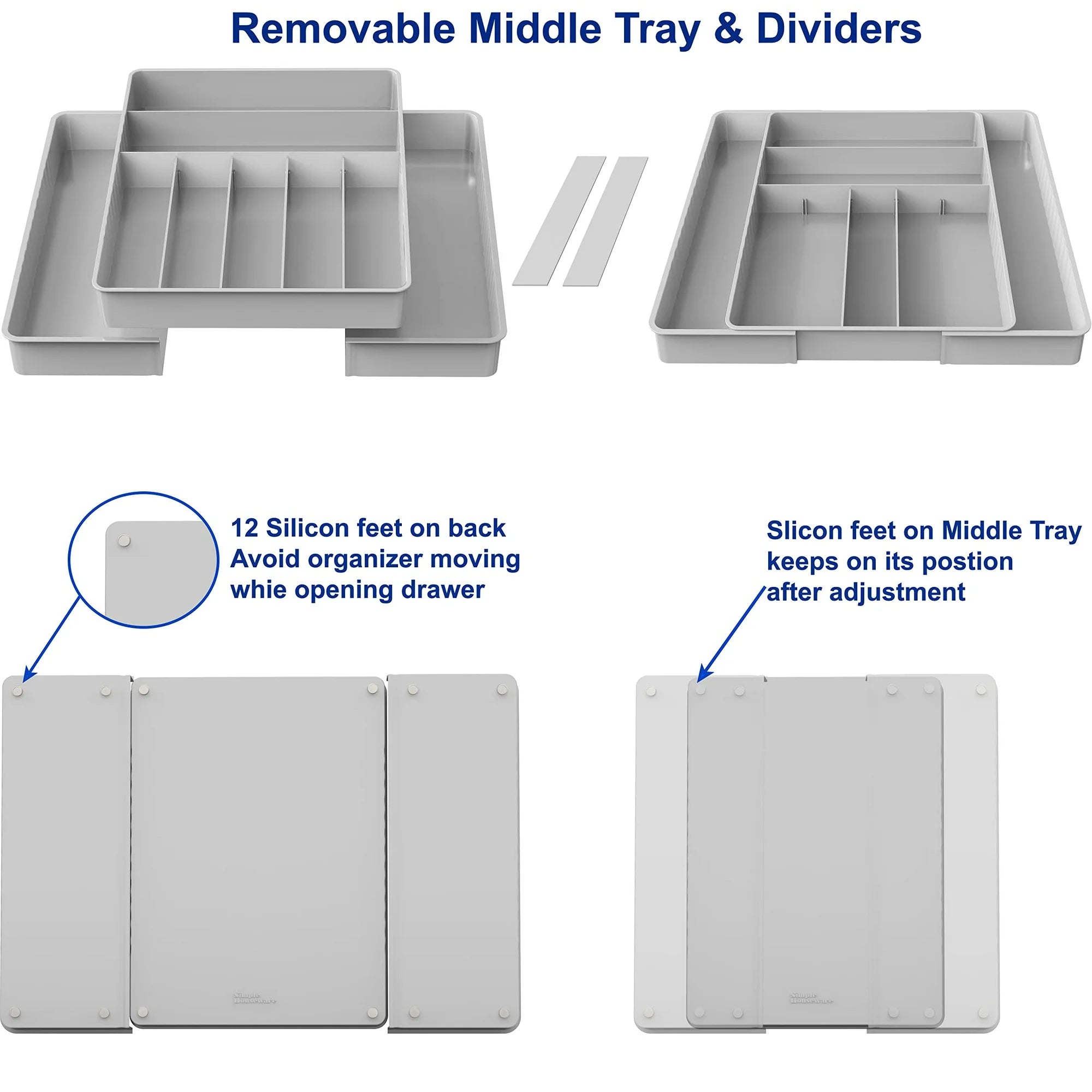 Expandable cutlery tray for kitchen drawers, gray U853952