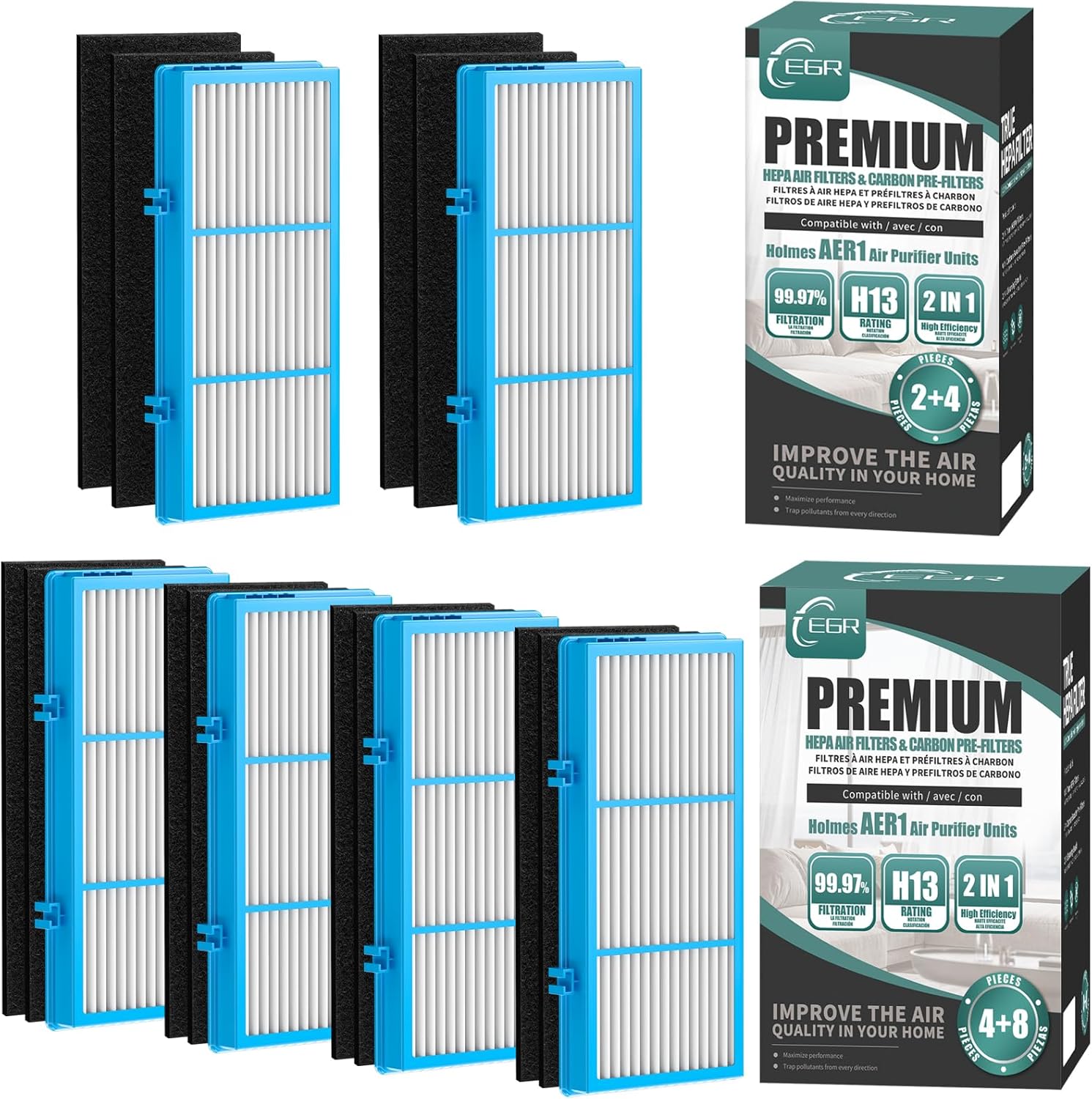 AER1 Filter Replacement for Holmes, HAPF30AT-Total Air HEPA Type Filter Compatible with Holmes Air Purifier HAPF30AT and HAP242-NUC (6 Ture HEPA + 12Carbon Booster + 3 Cleaning Brushes)