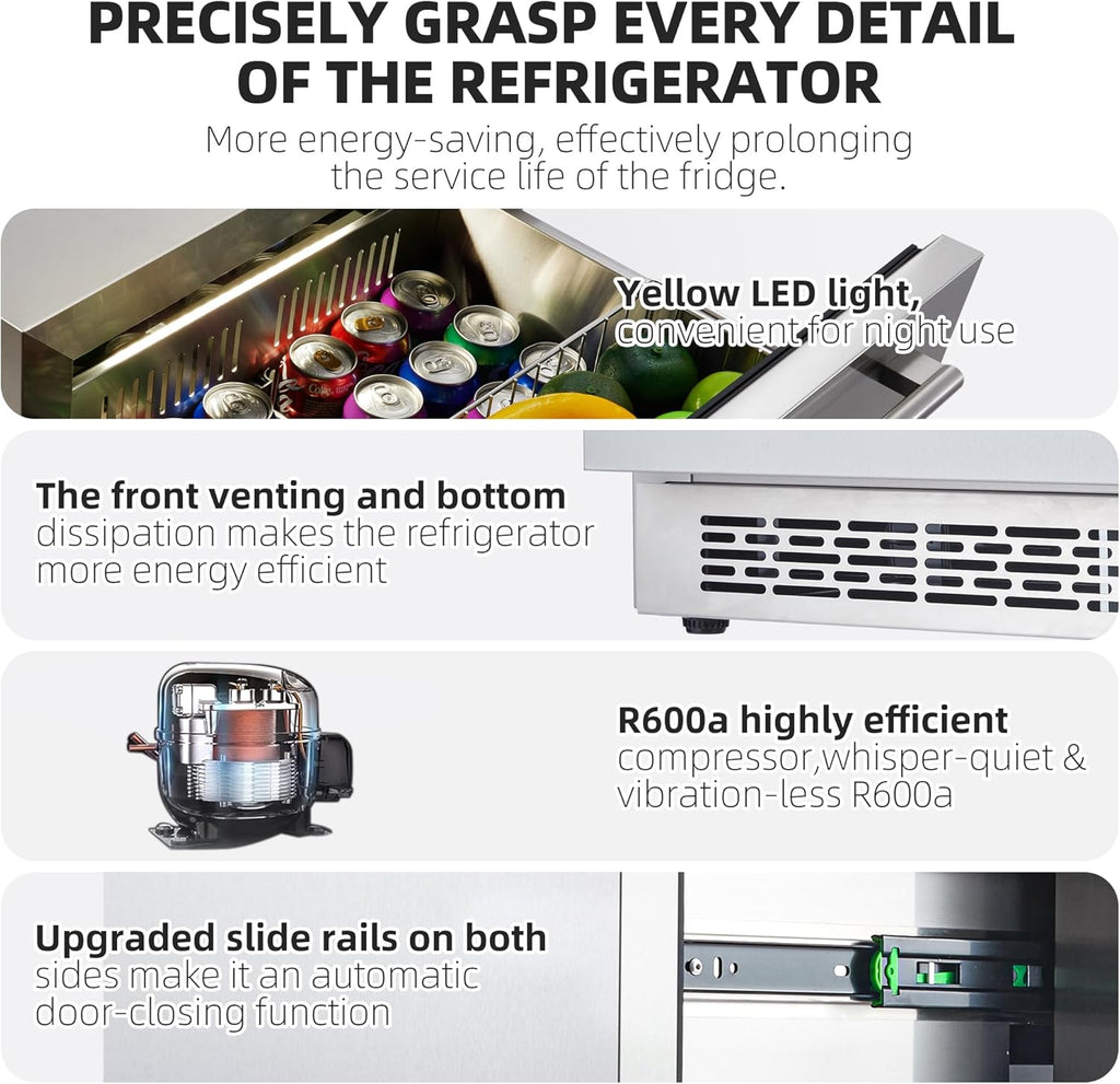 Under Counter Drawer Fridge, Outdoor Refrigerator with Stainless Steel Body X69813