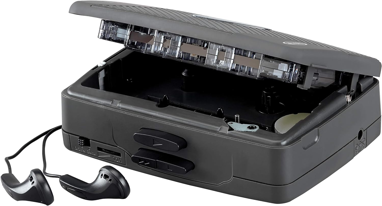 Portable Cassette Player with AM/FM Radio, Detachable Belt Clip, Stereo Earbuds A354879