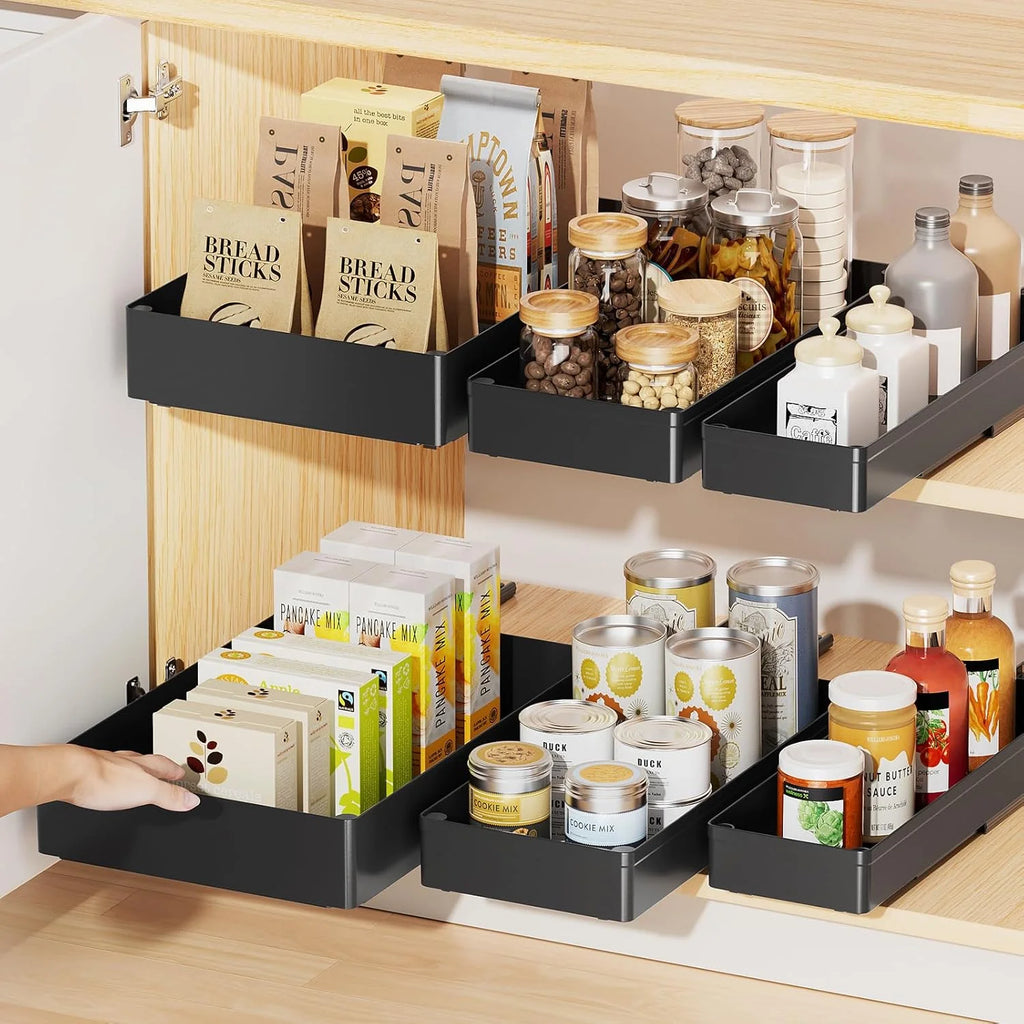 Pull Out Cabinet Organizer, 15.7" Deep, 3 Pack, Black Q941413