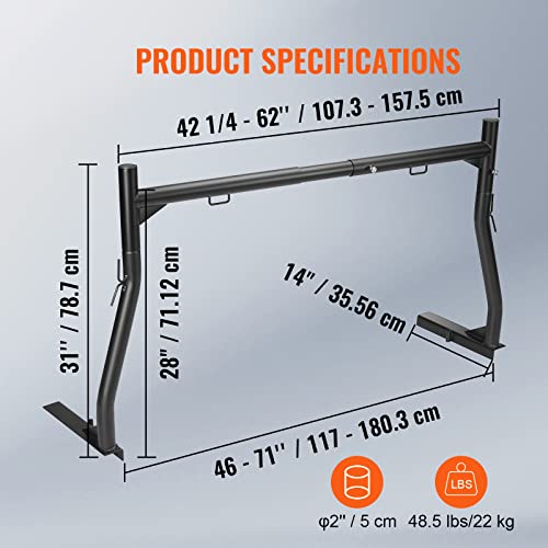 Aluminum Truck Rack with C-Clamps for Kayak, Surfboard, Lumber J58091