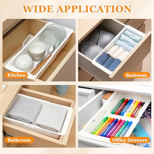 Hanging Expandable Drawer Organizer with Sliding Storage Trays, White D39936