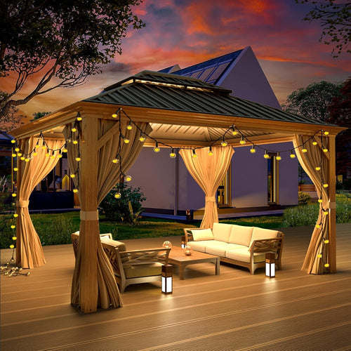10 x 12 ft Hardtop Gazebo with Galvanized Steel Double Roof, Curtains and Netting W479989