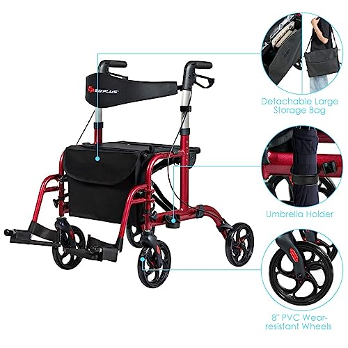 2 in 1 Rollator Walker with Seat for Seniors, Folding, 8-inch Wheels I124