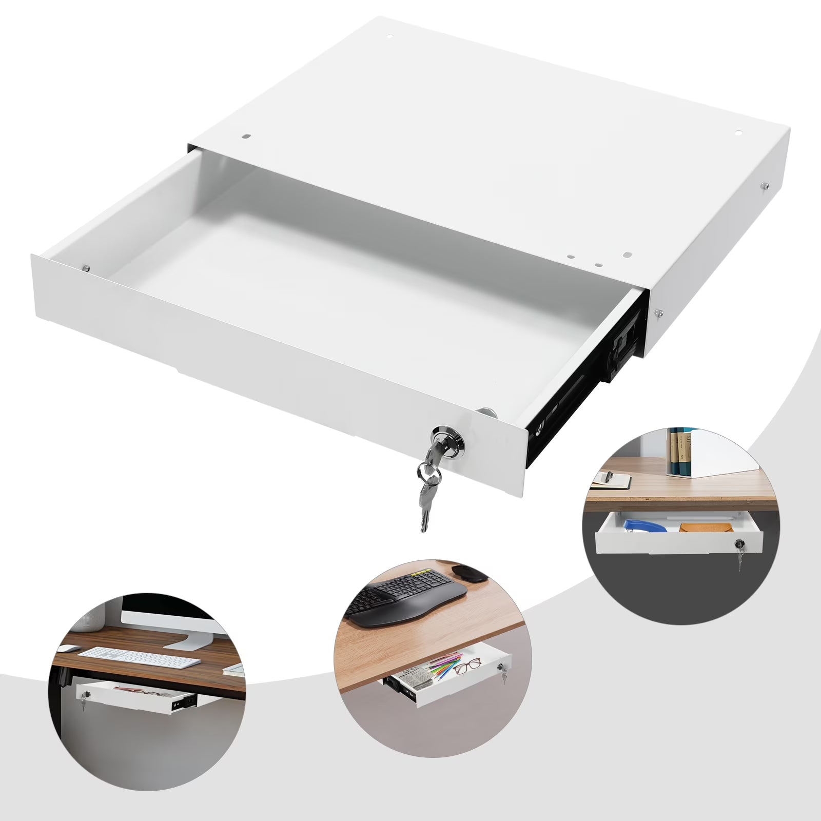 Under Desk Mounted Sliding Pull-out Drawer Storage Organizer for Sit Stand Workstation Pull-out Drawer