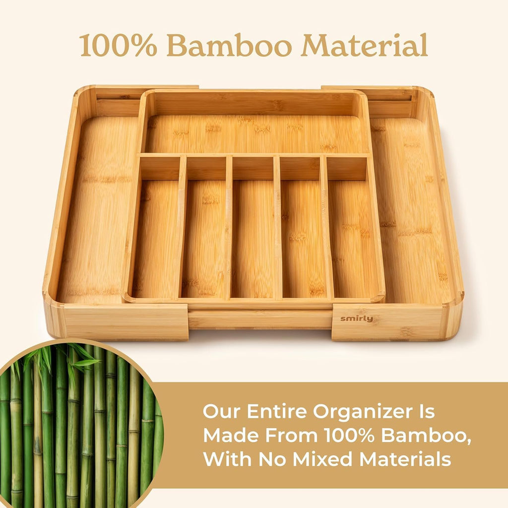 Bamboo Drawer Organizer with 8 Compartments for Utensils L759975