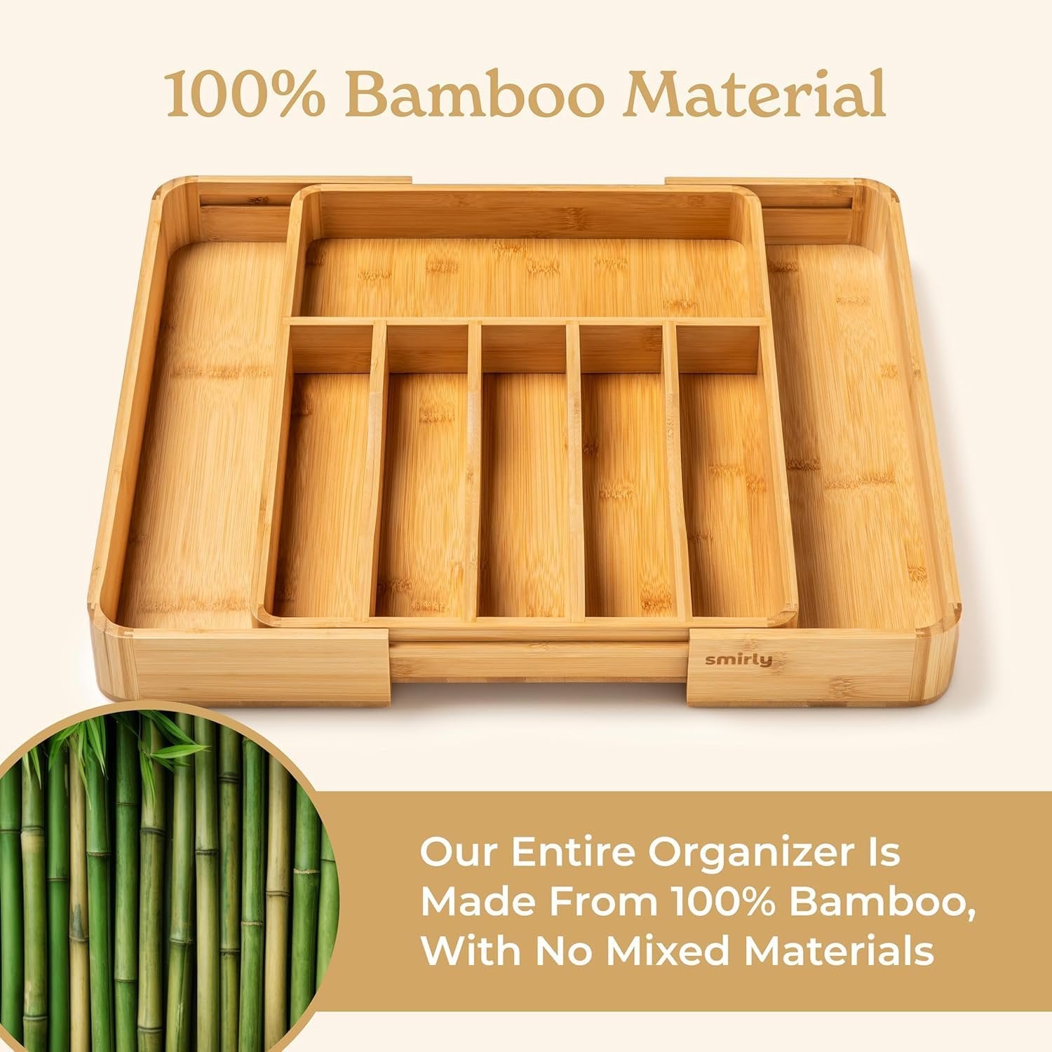 Bamboo Drawer Organizer with 8 Compartments for Utensils L759975