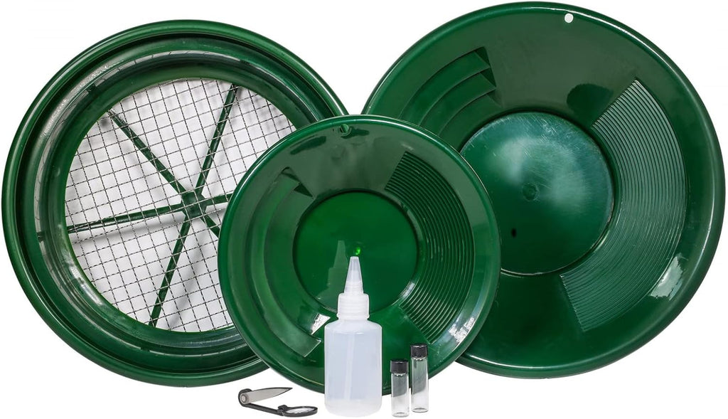 Gold Panning Kit Prospecting Tools Classifier Pans Snifter Vials 7pc C420