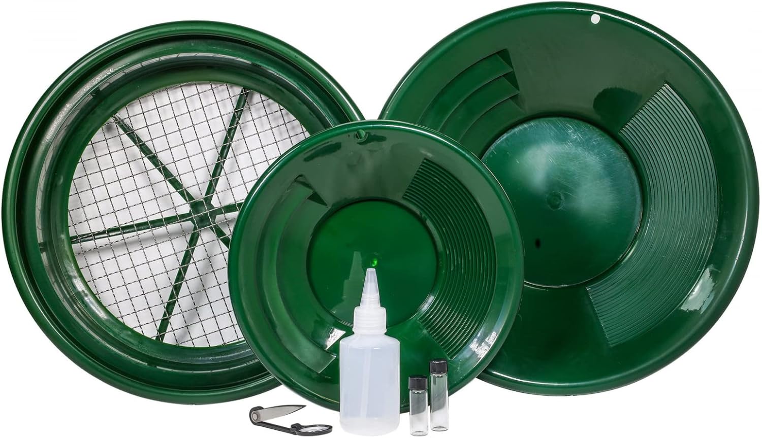 Gold Panning Kit Prospecting Tools Classifier Pans Snifter Vials 7pc C420