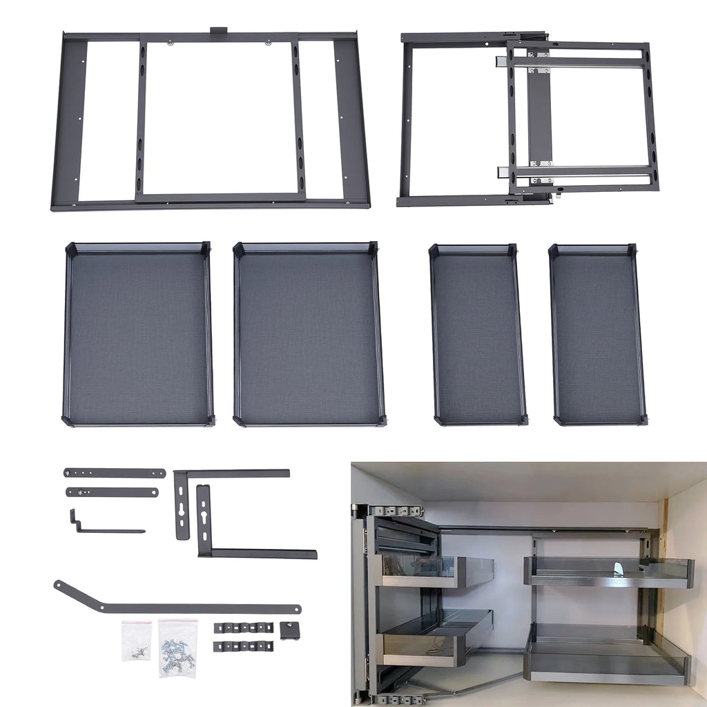 Corner Cabinet Pull Out Organizer, 2 Tier Swing Tray, Soft Close O7215