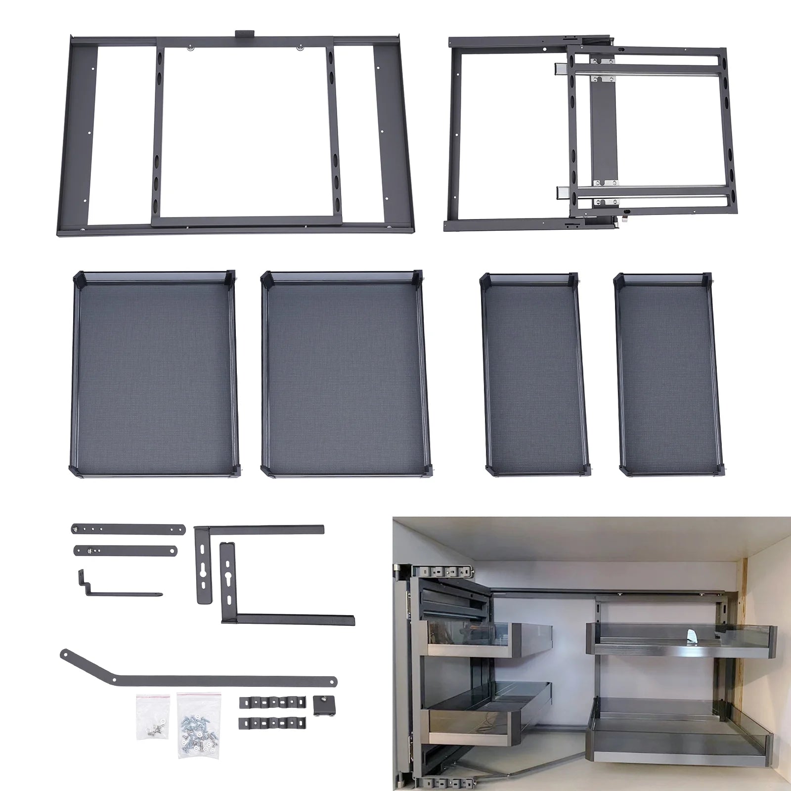 Corner Cabinet Pull Out Organizer, 2 Tier Swing Tray, Soft Close O7215