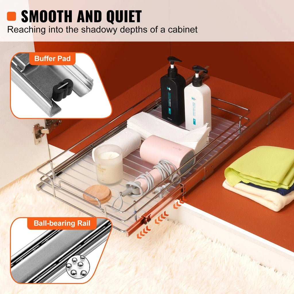 Pull Out Cabinet Organizer 12x17 Inch, Chrome Steel, 2 Pack S6407
