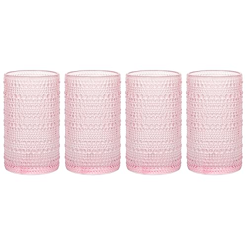 Hobnail Drinking Glasses, Blue Vintage Glassware Set, Set of 4, 13 oz Cocktail Glasses M698