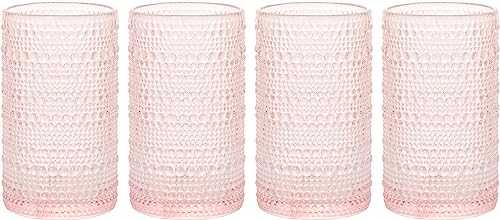 Hobnail Drinking Glasses, Blue Vintage Glassware Set, Set of 4, 13 oz Cocktail Glasses M698