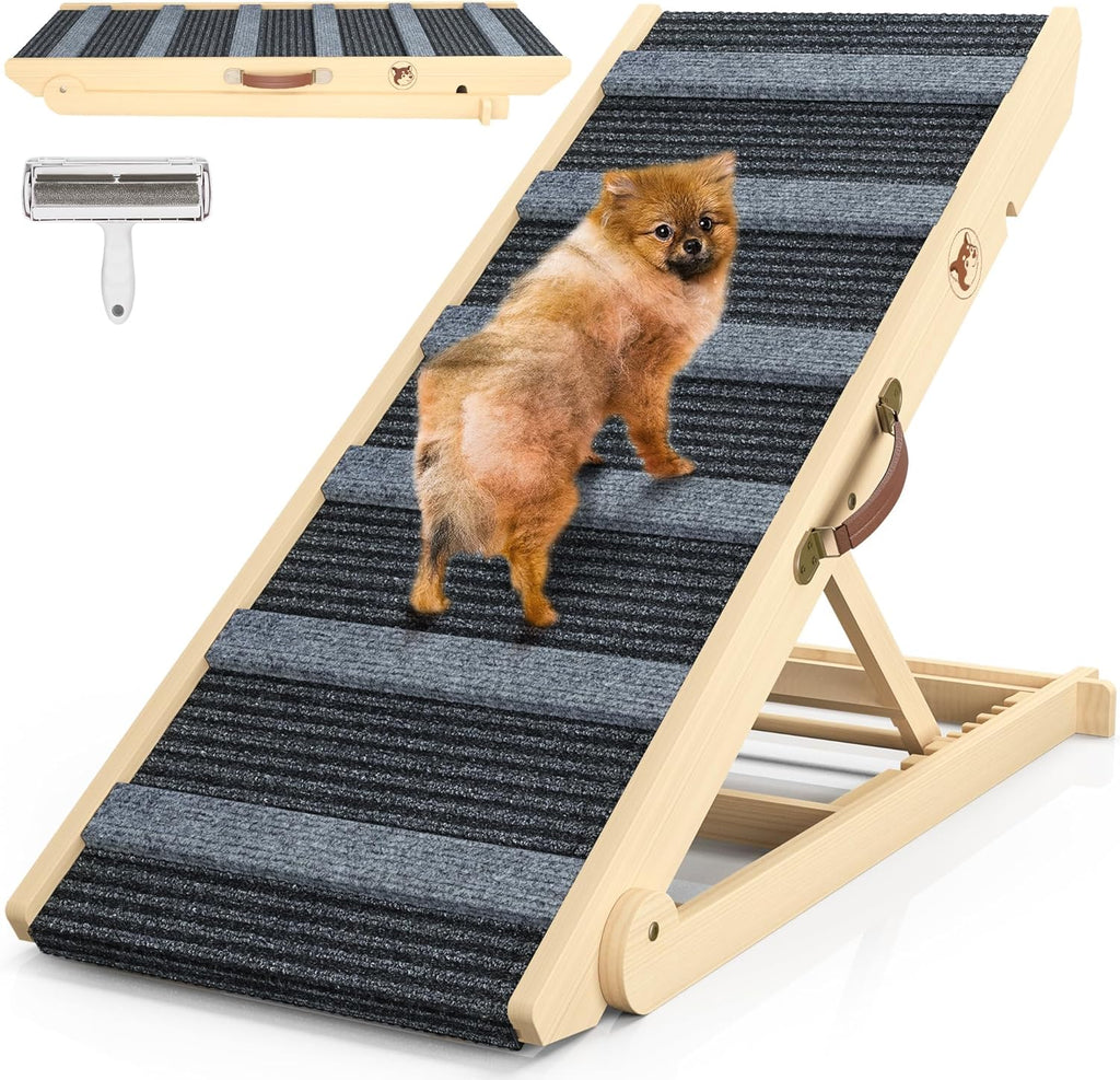 Dog Ramp, Portable Pet Ramp for Large Small Old Dogs Cats with 7 Adjustable Heights 11" to 26.6", Non-Slip High Traction Ramp for High Bed, Car and Couch, Hold up to 150 LBS