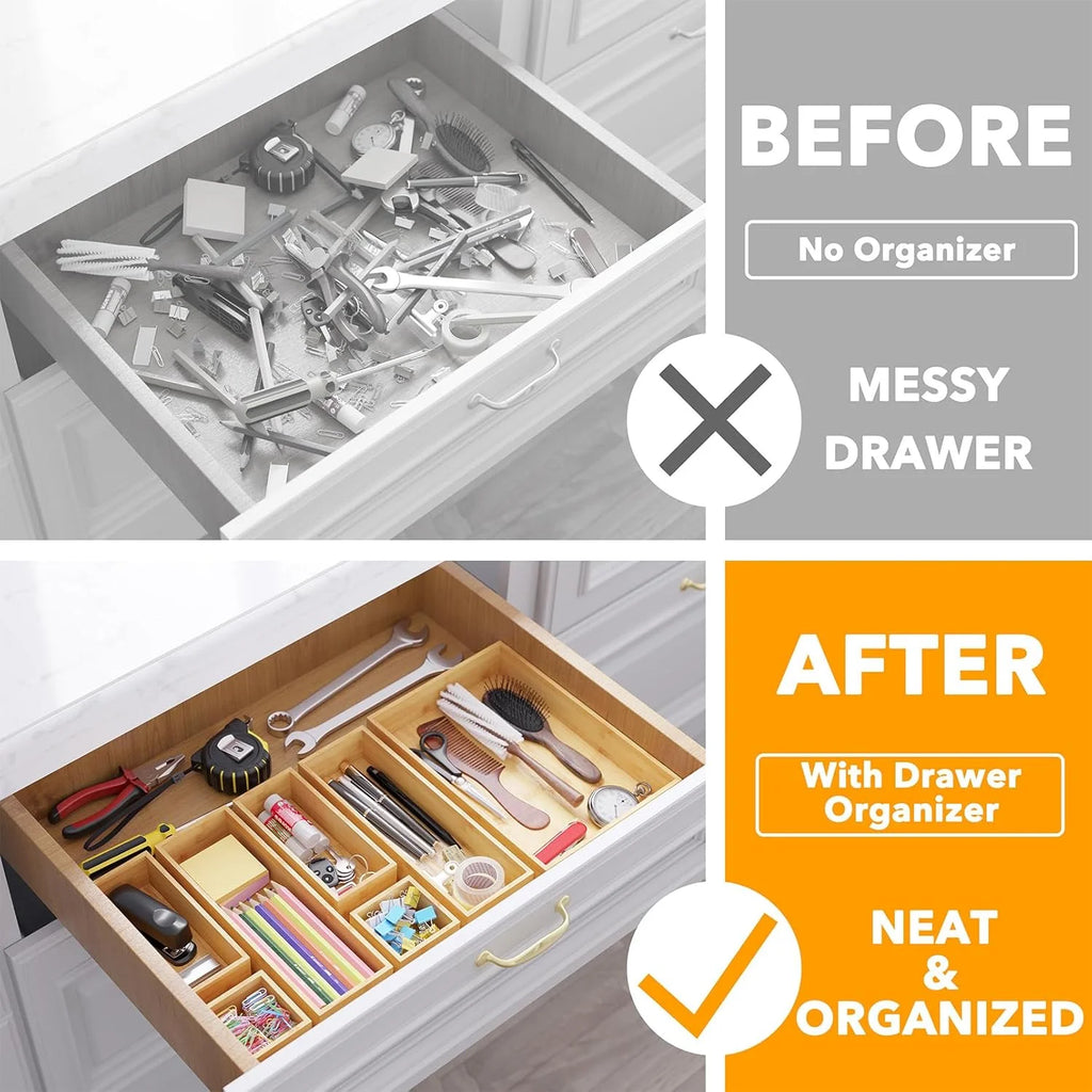 Bamboo Drawer Organizer Set with Divider Bins D27991