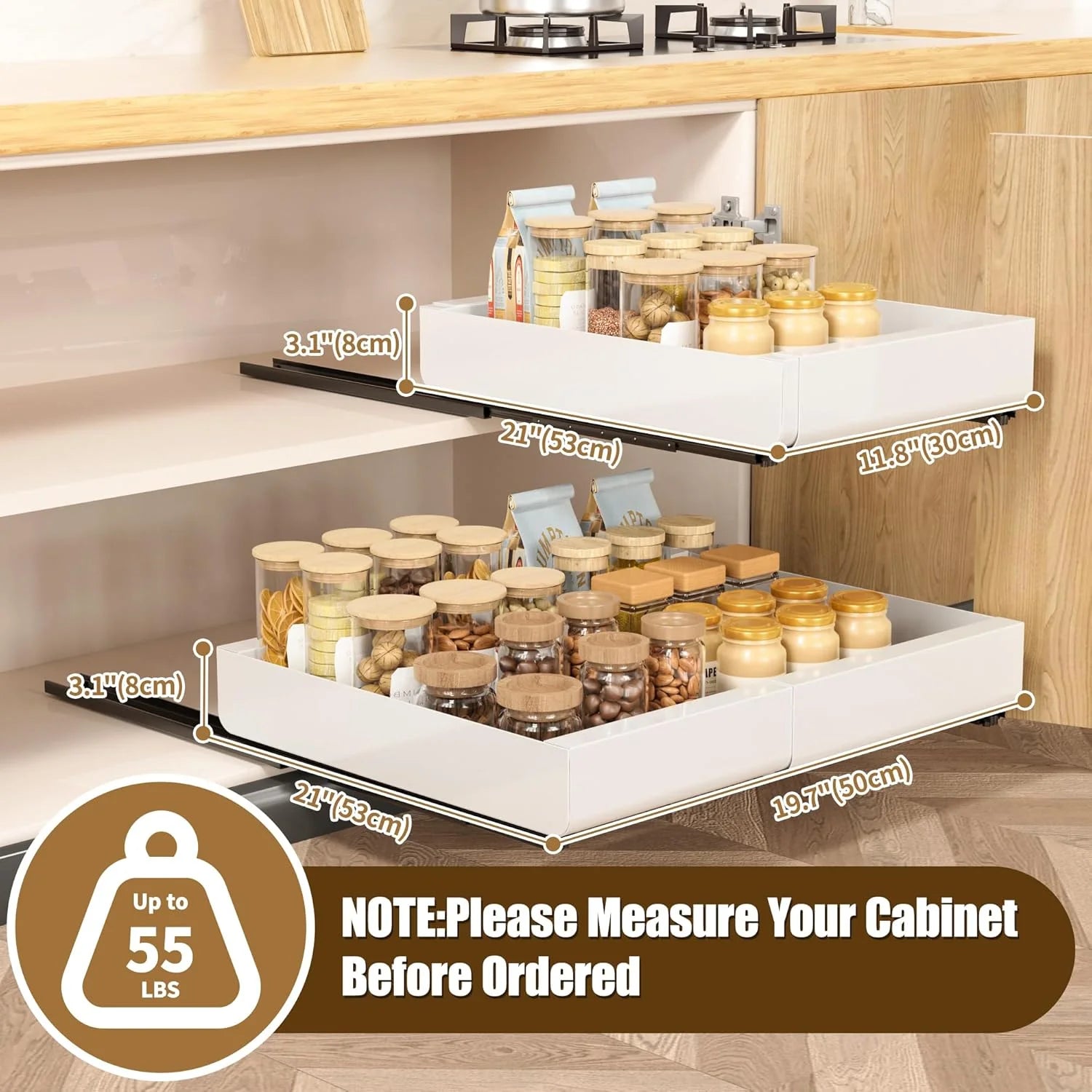 Expandable Pull Out Cabinet Organizer, Heavy Duty Slide Out Drawer N419