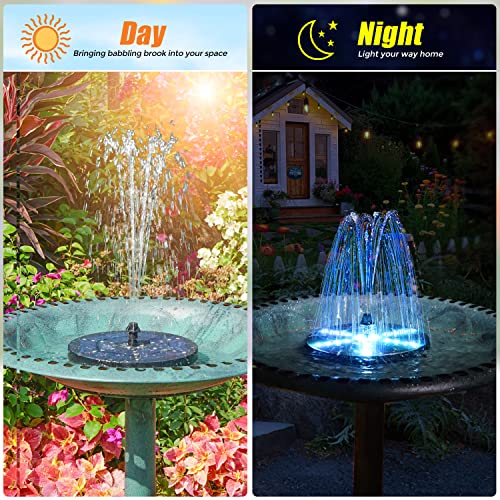 Solar Bird Bath Fountain with 4W Pump, 4000mAh Battery, 7 Nozzles, LED Lights for Garden and Patio N43414