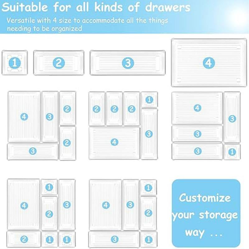 Clear Plastic Drawer Organizer Trays, 25 Pack A783