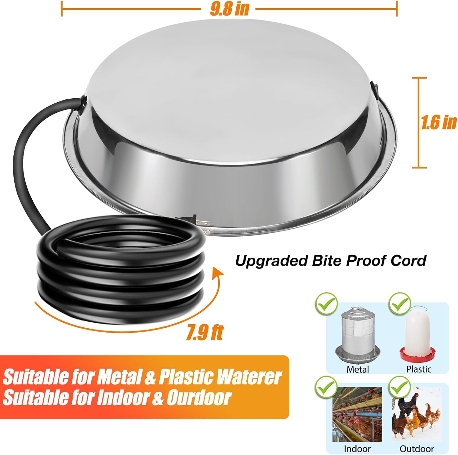 Heated Base for Poultry Waterer, Chicken Coop Water Heater with Cable S219657